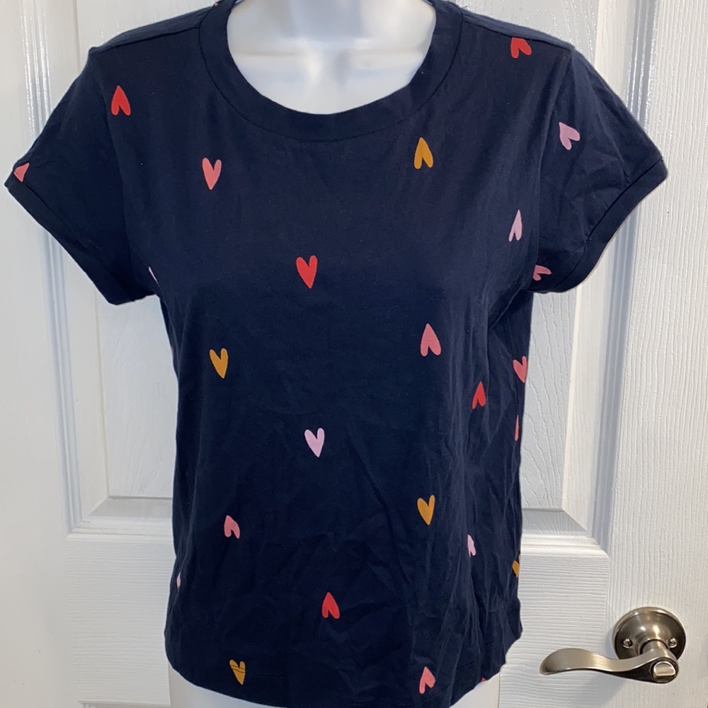 LOFT Sweet Heart Everyday Crew Neck Tee Size: S Color: Forever Navy